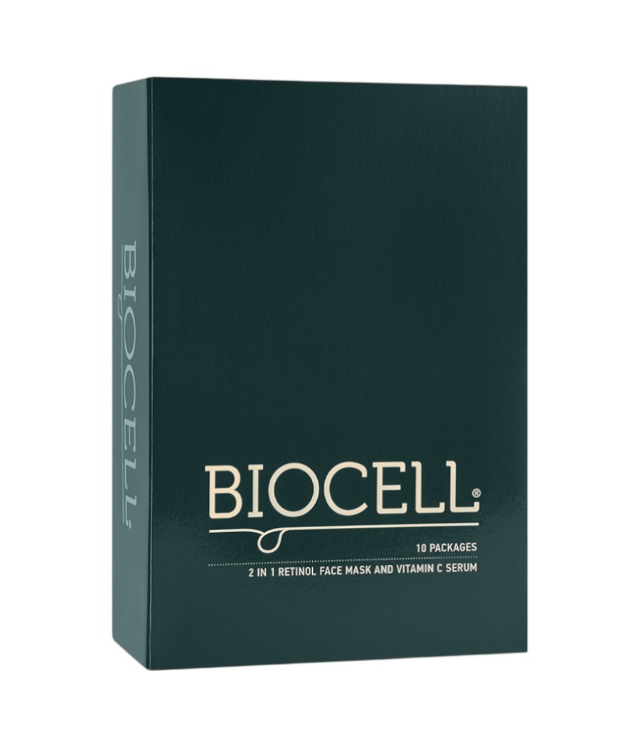 Retinolio veido kaukė ir vitamino C serumas 2in1 BIOCELL, 10 vnt