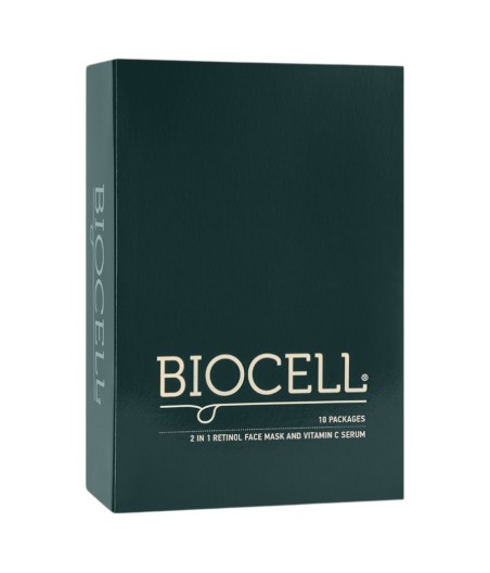 Retinolio veido kaukė ir vitamino C serumas 2in1 BIOCELL, 10 vnt