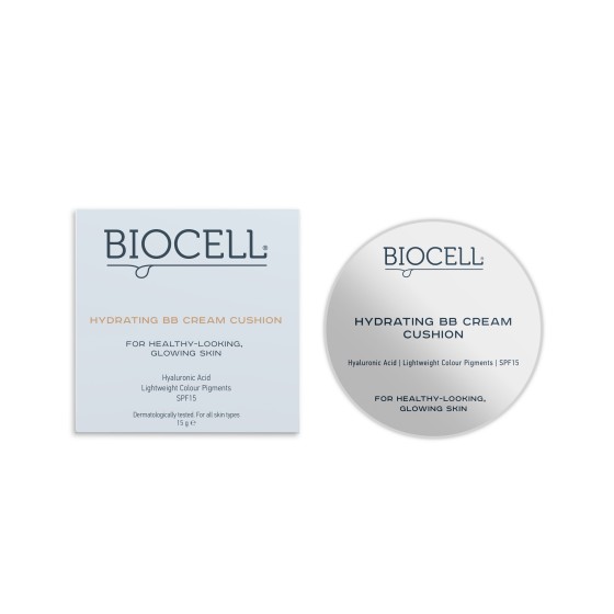 Drėkinantis BB kremas su hialurono rūgštimi ir SPF15 kušonas – BIOCELL Hydrating BB Cream Cushion