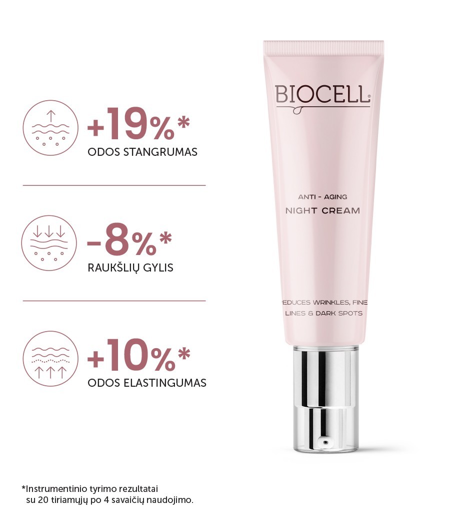 BIOCELL Anti-Aging Night Cream – Naktinis kremas nuo raukšlių su peptidais ir ceramidais | 50 ml