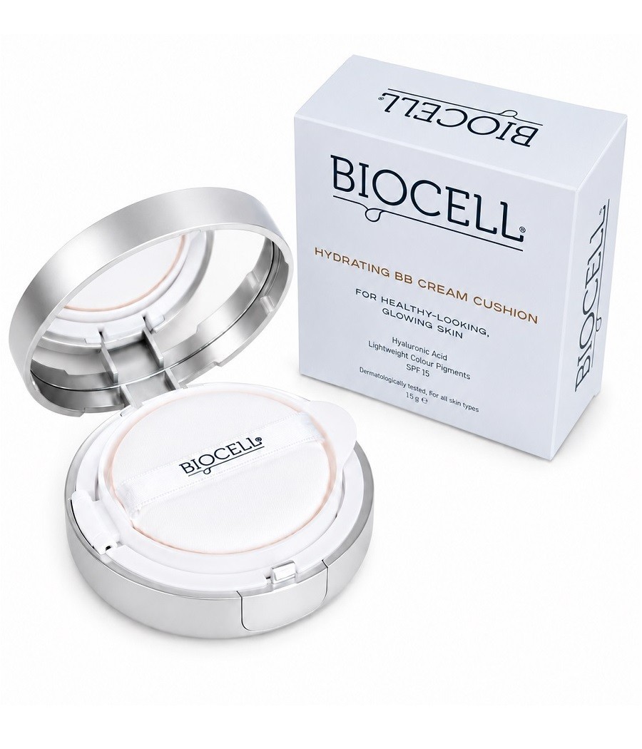 Drėkinantis BB kremas su hialurono rūgštimi ir SPF15 kušonas – BIOCELL Hydrating BB Cream Cushion