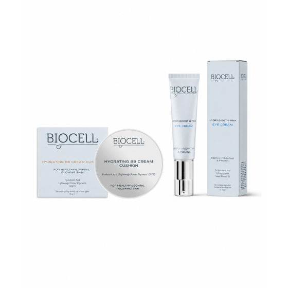BB kremas kušonas BIOCELL Hydrating BB Cream Cushion + DOVANA paakių kremas BIOCELL 15 ml