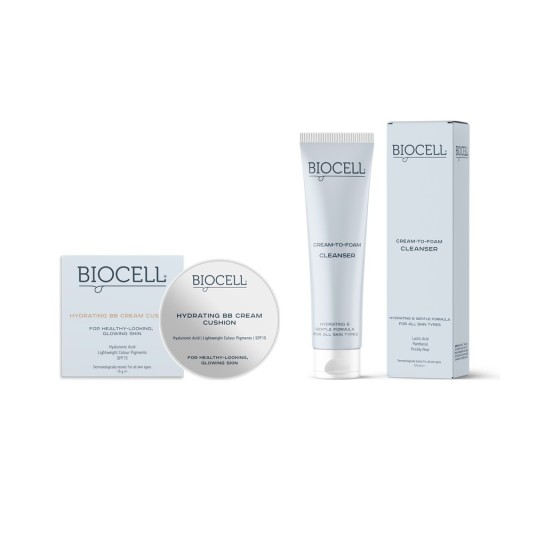 BB kremas kušonas BIOCELL Hydrating BB Cream Cushion + DOVANA veido prausiklis BIOCELL 125 ml