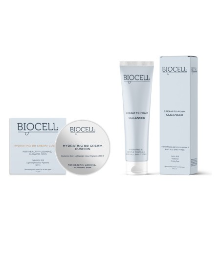 BB kremas kušonas BIOCELL Hydrating BB Cream Cushion + DOVANA veido prausiklis BIOCELL 125 ml