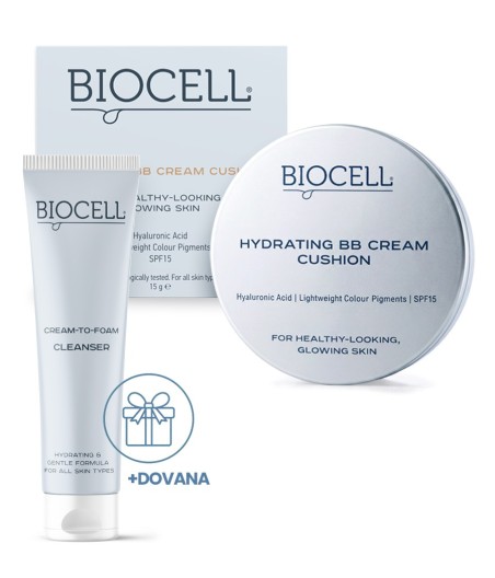 BB kremas kušonas BIOCELL Hydrating BB Cream Cushion + DOVANA veido prausiklis BIOCELL 125 ml