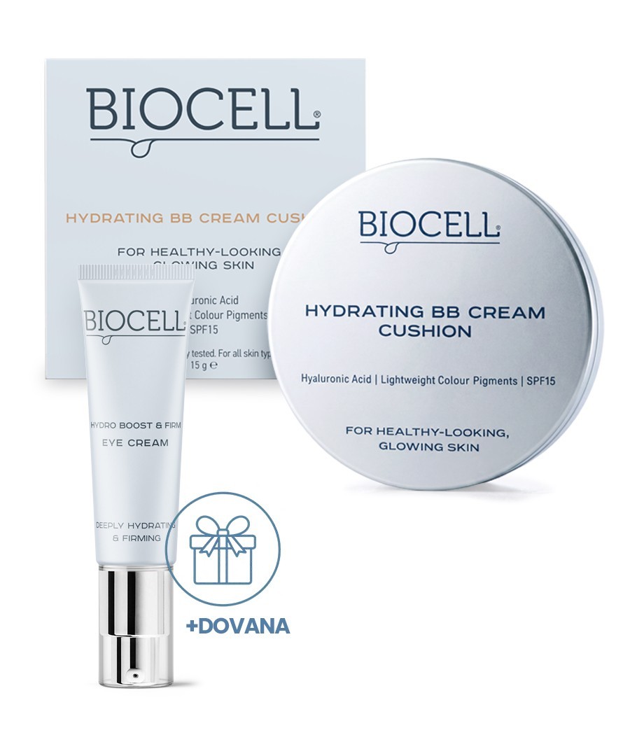 BB kremas kušonas BIOCELL Hydrating BB Cream Cushion + DOVANA paakių kremas BIOCELL 15 ml