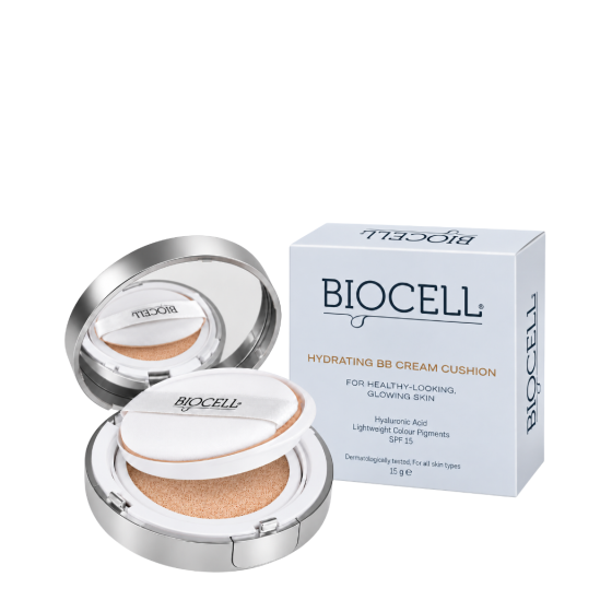 Drėkinantis BB kremas su hialurono rūgštimi ir SPF15 kušonas – BIOCELL Hydrating BB Cream Cushion