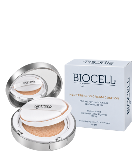 Drėkinantis BB kremas su hialurono rūgštimi ir SPF15 kušonas – BIOCELL Hydrating BB Cream Cushion