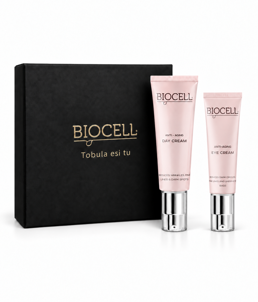 Veido ir paakių priežiūros rinkinys brandžiai odai: dieninis ir paakių kremas – BIOCELL Anti-Aging