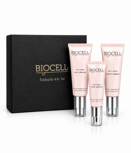 Dovanų rinkinys brandžiai odai: dieninis, naktinis kremas ir veido serumas – BIOCELL Anti-Aging