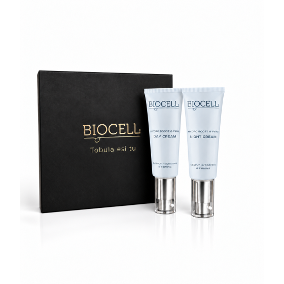 Drėkinamųjų veido kremų rinkinys: dieninis kremas su SPF ir naktinis kremas – BIOCELL Hydro Boost & Firm