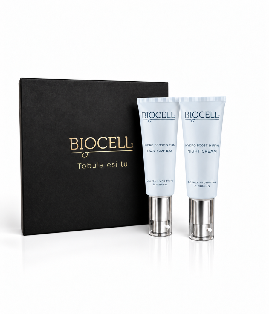 Drėkinamųjų veido kremų rinkinys: dieninis kremas su SPF ir naktinis kremas – BIOCELL Hydro Boost & Firm