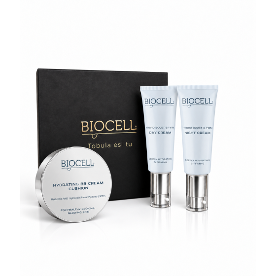Dovanų rinkinys moteriai: dieninis kremas su SPF, naktinis kremas ir BB kremas – BIOCELL Hydro Boost & Firm