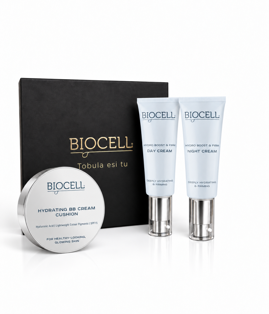 Dovanų rinkinys moteriai: dieninis kremas su SPF, naktinis kremas ir BB kremas – BIOCELL Hydro Boost & Firm