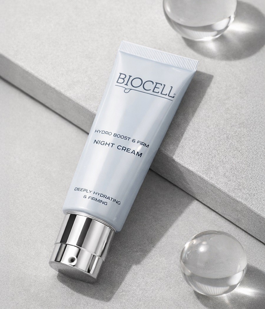 Drėkinamasis ir stangrinamasis veido priežiūros rinkinys: naktinis, dieninis kremas su SPF, serumas – BIOCELL Hydro Boost & Firm