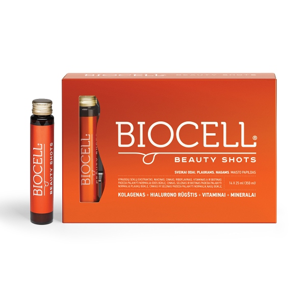BIOCELL Beauty Shots, geriamas kolagenas su vitaminais ir mineralais odai, plaukams, nagams